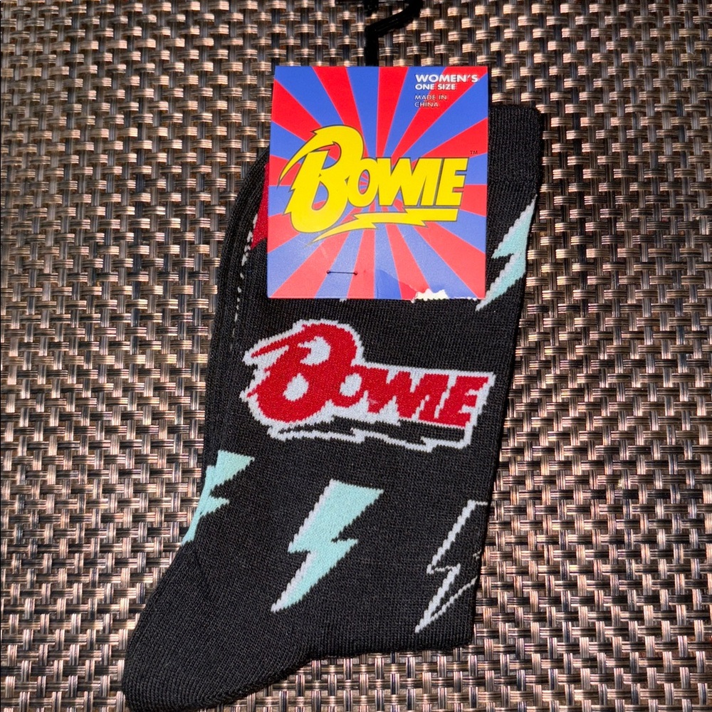 Bowie Black and Blue Lightning Bolt Socks Women’s OS NWT